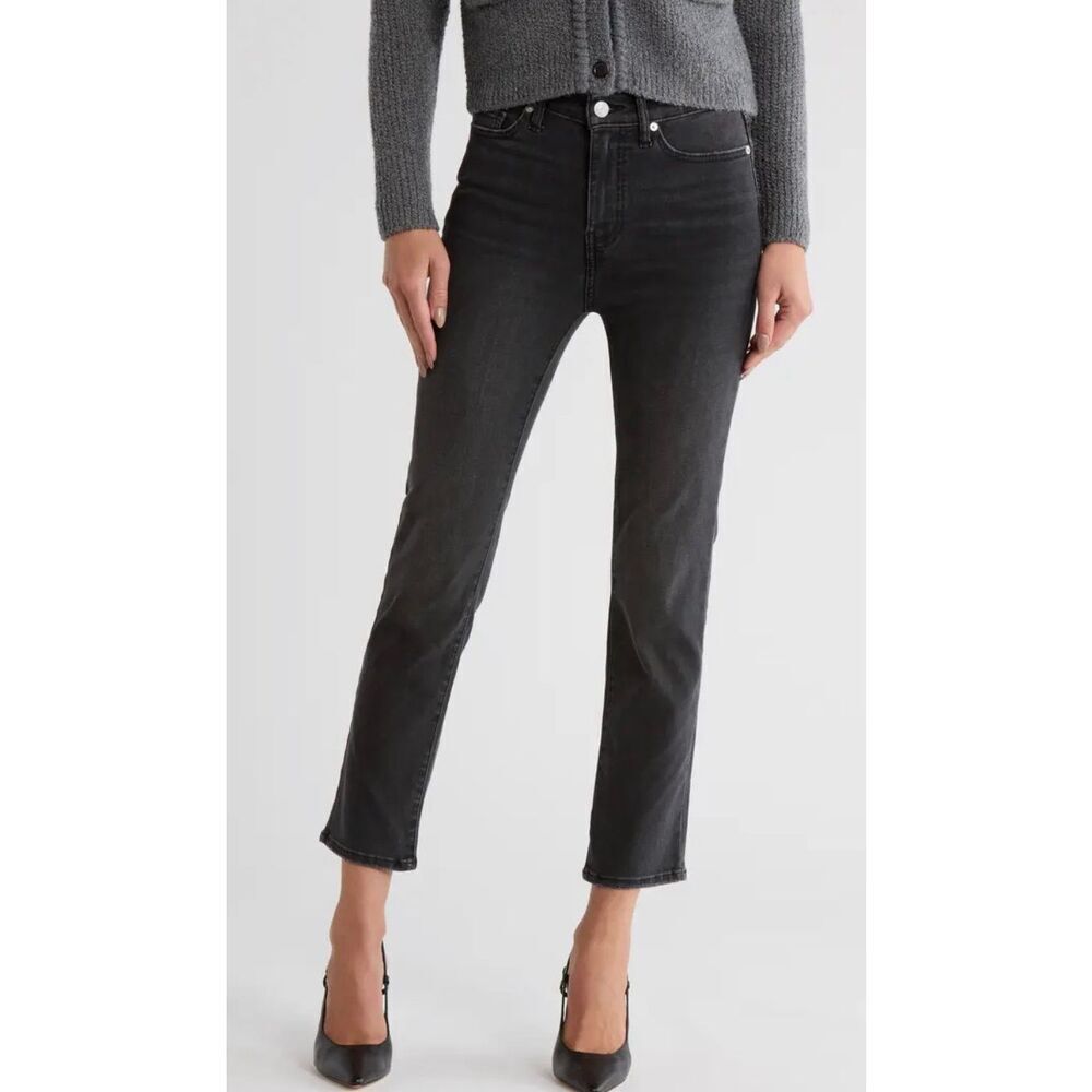 Frame Le High Ankle Straight Leg Jeans In Broken Washed Black Size 30